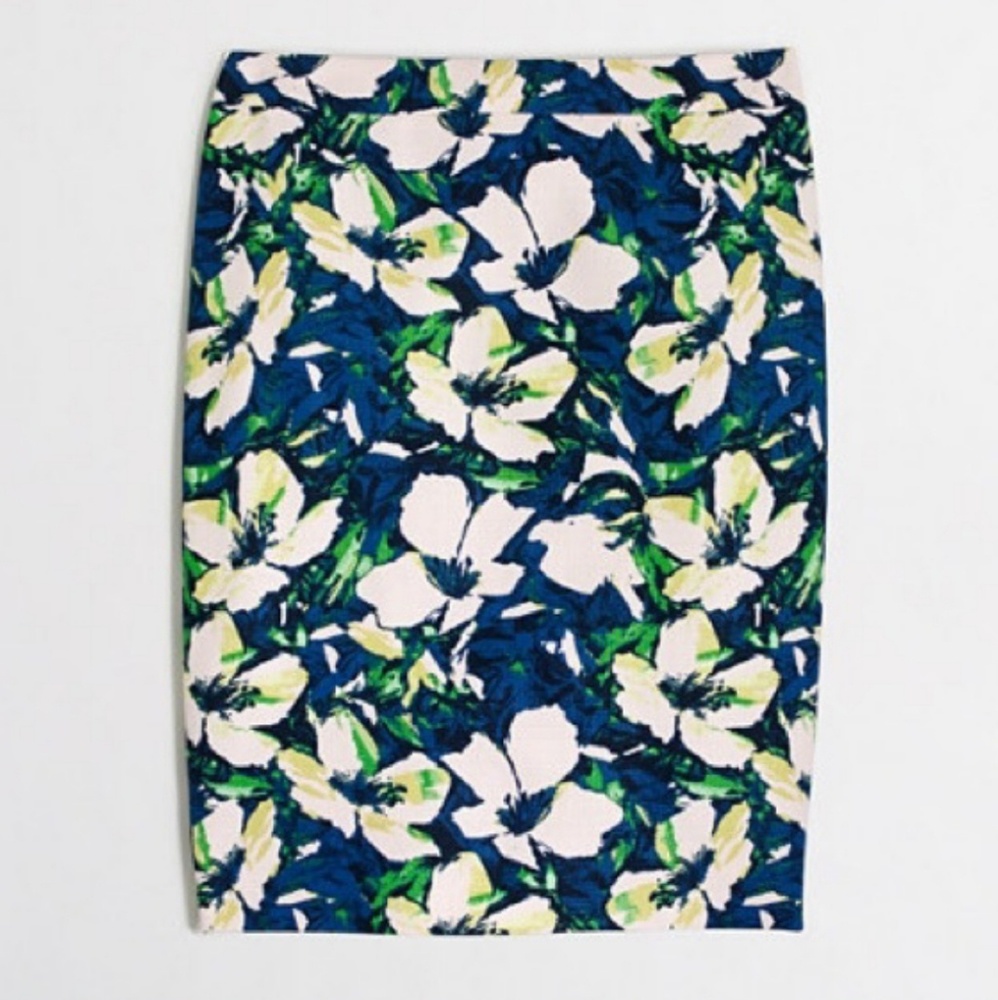 J.CREW FACTORY Basketweave Cotton Pencil Skirt in Floral Botanical Print - Picture 1 of 4